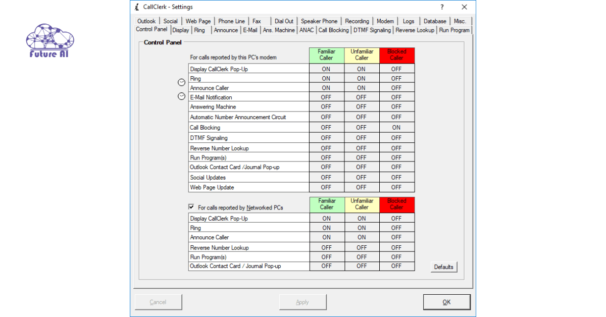 CallClerk Settings CallClerk Settings on Windows