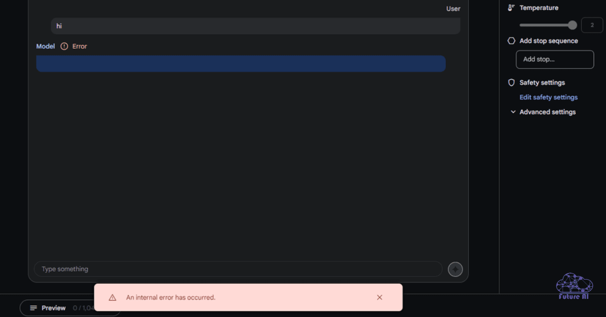 Internal Server Error (1) Google AI Studio Internal Error