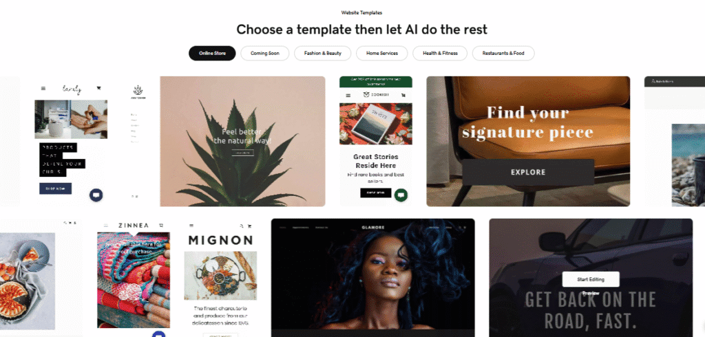GoDaddy AI Website Builder templates 
