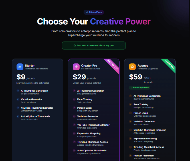 ThumbnailCreator Pricing